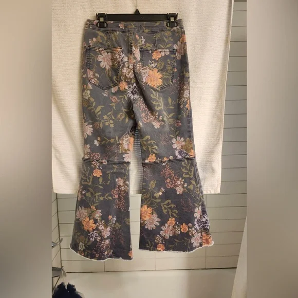 Free People Floral Flare Jeans - Gray and Pink - Picture 4 of 6